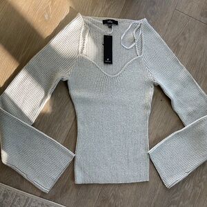 Lulus Effervescent Babe Shiny Silver Lurex Ribbed Long Sleeve Top - SizeXL